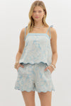 Blue skies floral embroidered shorts SET