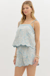 Blue skies floral embroidered shorts SET
