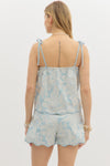 Blue skies floral embroidered shorts SET
