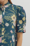 Teal Floral Button Down Blouse
