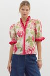 Floral Print Ruffle Detail Blouse