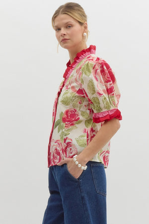 Floral Print Ruffle Detail Blouse