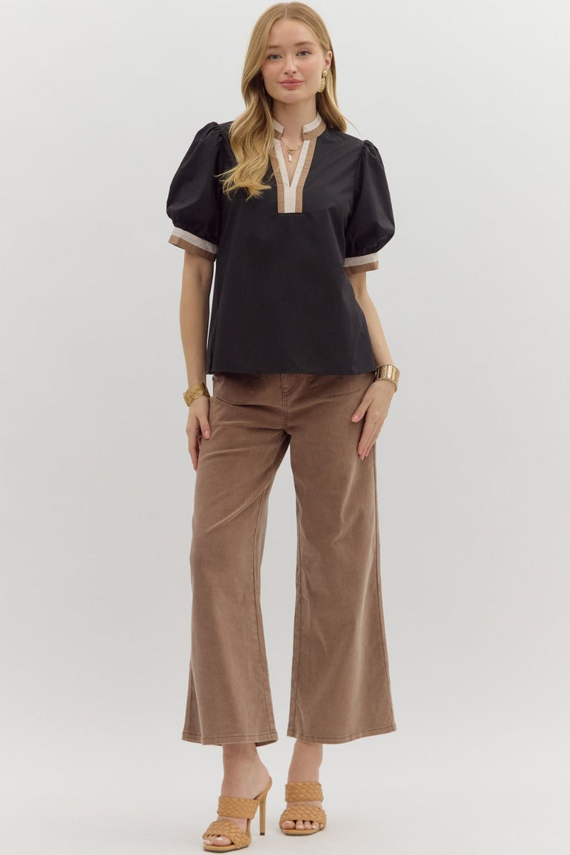 Black blouse w/ stripe trim detail