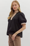 Black blouse w/ stripe trim detail