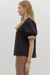 Black blouse w/ stripe trim detail