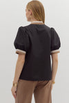Black blouse w/ stripe trim detail