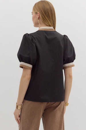 Black blouse w/ stripe trim detail