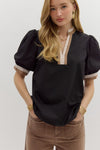 Black blouse w/ stripe trim detail