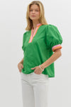 Puff sleeve blouse w/ stripe detail