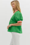 Puff sleeve blouse w/ stripe detail