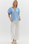 Puff sleeve blouse w/ stripe detail