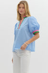 Puff sleeve blouse w/ stripe detail