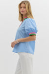 Puff sleeve blouse w/ stripe detail