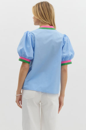 Puff sleeve blouse w/ stripe detail