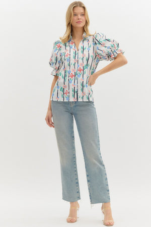 Button Front Floral Blouse