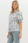 Button Front Floral Blouse