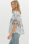 Button Front Floral Blouse
