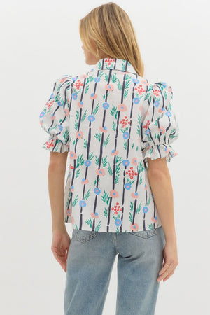 Button Front Floral Blouse