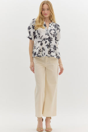 Botanical Neutral Black/White Blouse