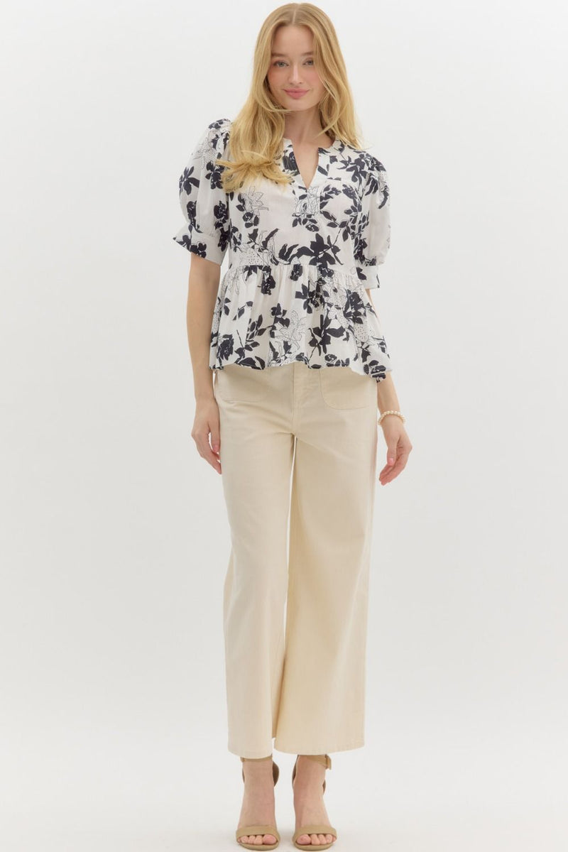 Botanical Neutral Black/White Blouse