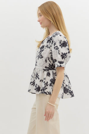 Botanical Neutral Black/White Blouse