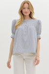 Navy Button Front Stripe Blouse