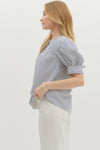 Navy Button Front Stripe Blouse