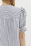 Navy Button Front Stripe Blouse