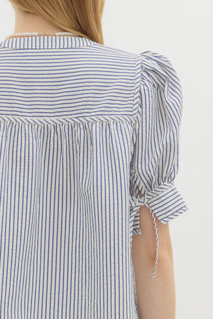 Navy Button Front Stripe Blouse