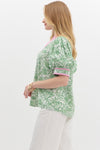 Green floral top w/ pink colorblock
