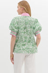 Green floral top w/ pink colorblock