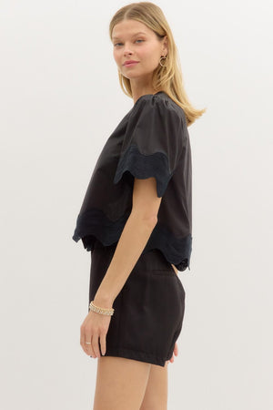 Scallop Hem Trim Detail Blouse