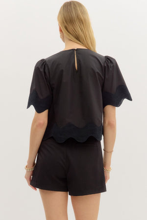 Scallop Hem Trim Detail Blouse