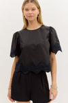 Scallop Hem Trim Detail Blouse