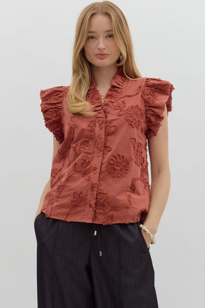 Button Front Blouse w/ applique detail
