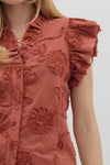 Button Front Blouse w/ applique detail