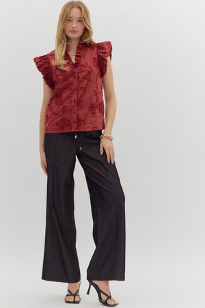 Button Front Blouse w/ applique detail