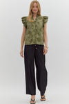 Button Front Blouse w/ applique detail