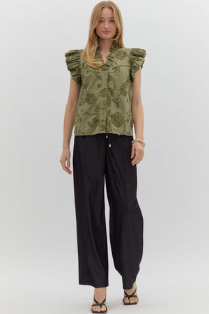Button Front Blouse w/ applique detail
