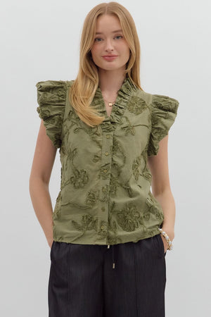 Button Front Blouse w/ applique detail