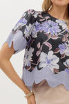 Floral Blouse Scallop Trim Detail Black Combo