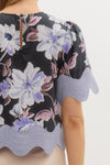 Floral Blouse Scallop Trim Detail Black Combo