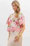 Floral Blouse Scallop Trim Detail