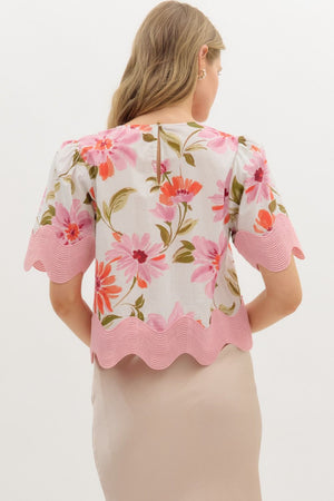 Floral Blouse Scallop Trim Detail