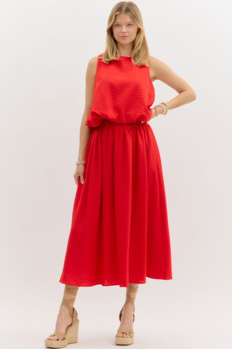 Two Piece Bubble Top/Midi Skirt SET  RED