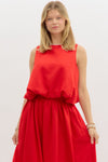 Two Piece Bubble Top/Midi Skirt SET  RED
