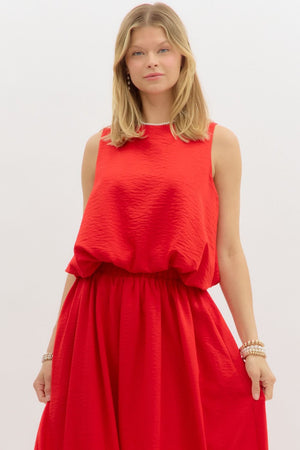 Two Piece Bubble Top/Midi Skirt SET  RED