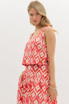 Red Ikat Pattern Midi Skirt SET