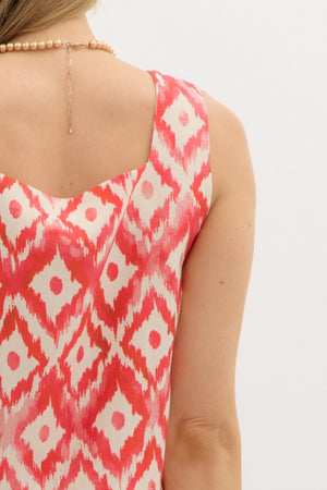 Red Ikat Pattern Midi Skirt SET