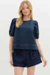Navy Contrast Stitch Top